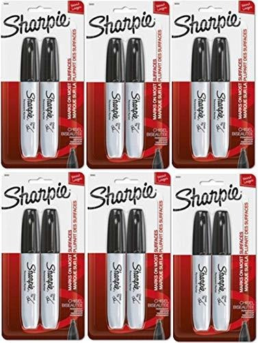 Sharpie Punta Cincel Marcadores Permanentes, Negro, 6 Blíste