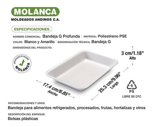 Imagen 2 de 2 de Bandeja G Profunda/honda Molanca - 50 Und
