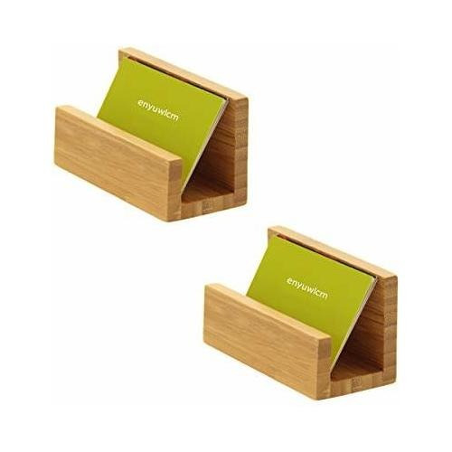 Enyuwlcm Bamboo Wood Desktop Business Card Holder Display Fo