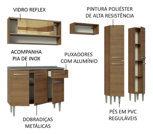 Mueble de Cocina Compacto de 229cm con Fregadero Emilly Madesa Color Rústico