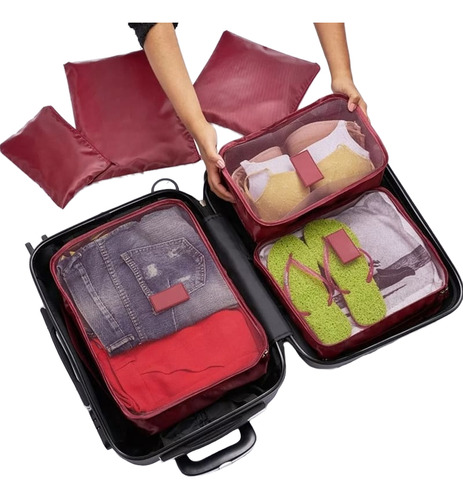 Kit organizador de maletas de viaje, 6 piezas, Necessaire, color azul marino