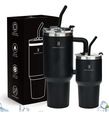 Kit Copo Térmico Inox 1200ml e 600ml com Tampa e Canudo