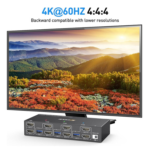 Kvm Switch Splitter Hdmi - Hdmi Usb 3.0 - 3 Pc En 2 Monitor