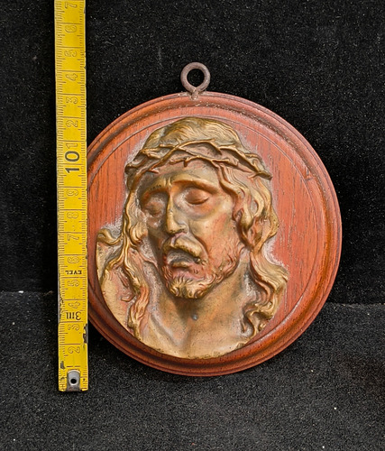 Relieve De Pared Cristo De Bronce Macizo Sobre Madera Dorado (Usado)