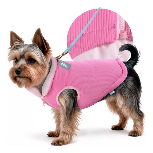Chaleco Reversible Perro Pequeño Chaqueta Esquimal Pets Color Rosa - Rosa Claro