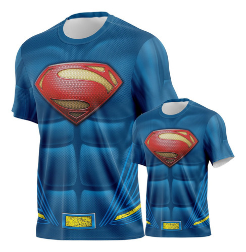 Kit Pai E Filho Camiseta Esportivo Tecido Superman