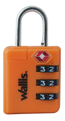 Candado Wallis Combinación Tsa 3 Discos Multiusos Seguridad Color Naranja