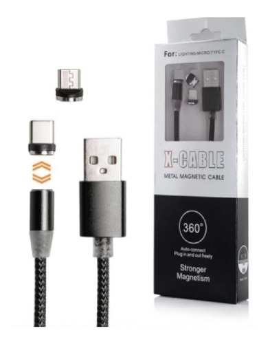 Cable Magnetico Usb Micro Usb V8 + Tipo C Punta Imantada 360