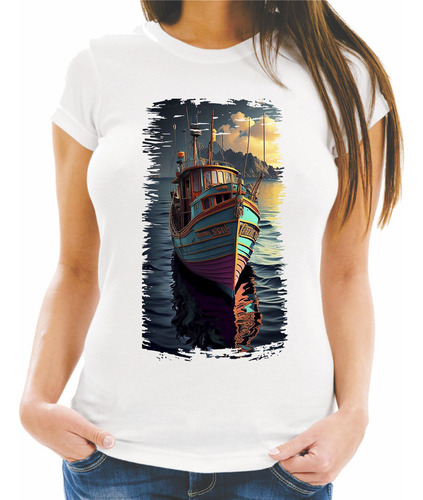 Camiseta Baby Look Transporte Barco Pesca 65