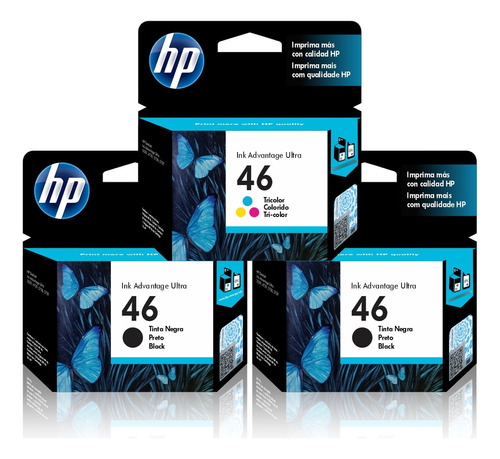 Kit Cartuchos Hp 46 2 Pretas + 1 Colorido Original 4729 5739