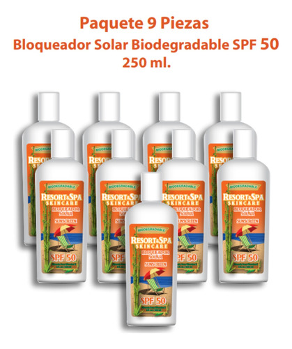 Mayoreo 9 Piezas Bloqueador Solar Biodegradable Spf 50 250ml