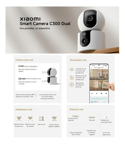 Xiaomi Smart Camara C300 Dual Giratorio 360° 2k, Wifi 6