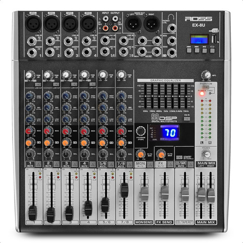 Consola Mixer Sonido 8 Canales Bluetooth Usb Efectos Estereo