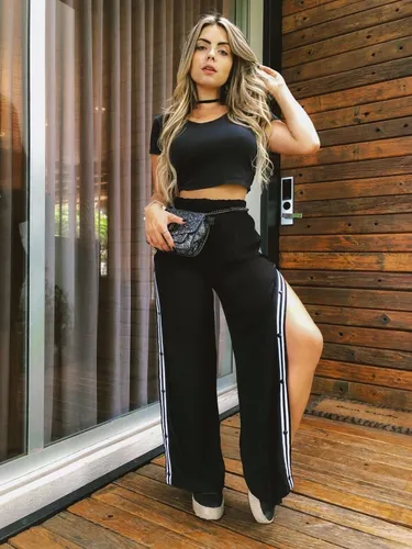 Cal a Pantalona Aberta Lateral Listra Bot o Cropped Trico
