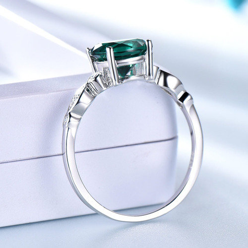 Aro Anillo De Compromiso En Plata 925 Con Gema De Esmeralda