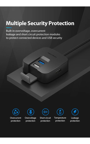 Hub usb 3.0 Vention 4 en 1 multipuerto a 3 puertos usb 2.0 y 1 usb 3.0 5gbps 15cm para teclado disco rígido mouse pendrive impresora pc macbook tablet CHABF