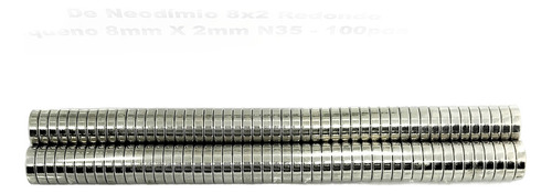 Imã De Neodímio 8x2 Redondo Pequeno 8mm X 2mm N35 - 100 Pcs