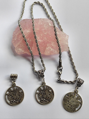 Imagen 4 de 6 de Tetragramaton Con Cadena Acero Pentagrama Plata Tibetana