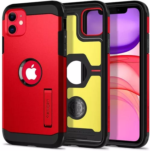 Case IPhone 11 Pro 5.8 c/ Mica c/ Apoyo Antishock Rojo Negro