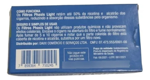 Filtro Phasis Light Pare De Fumar 3 Caixas Com 20 Filtros