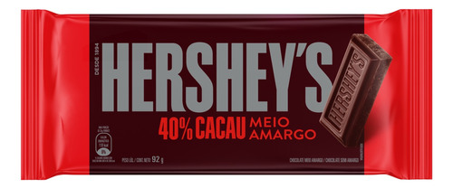 Chocolate Meio Amargo 40% Cacau Hershey's  pacote 92 g