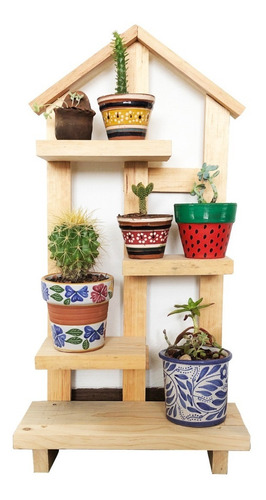 Imagen 1 de 7 de Macetero Porta Macetas En Madera De Piso O Pared Cactus