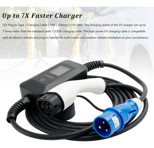 Cargador Cee De 3 Pines Tipo 2 Ev, Ajustable, 32 A, Digital,