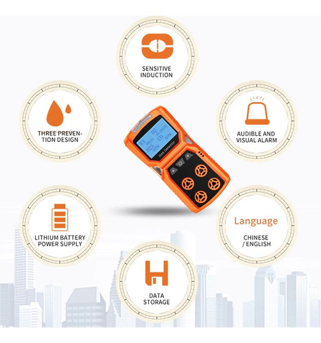 Medidor De Gas Con Detector De Gases O2 H2s Co Lel 4 En 1