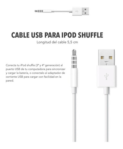 Imagen 5 de 9 de Cable Cargador Usb Para iPod Shuffle De 5,5 Cm