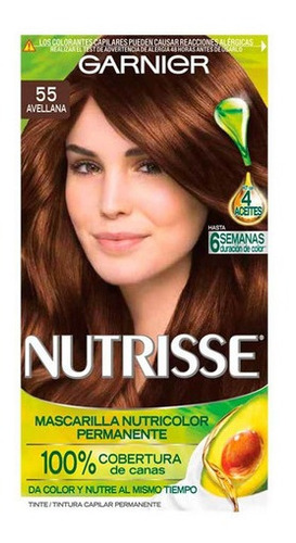 Kit Tinte Garnier  Nutrisse regular clasico Mascarilla nutricolor permanente tono 55 avellana para cabello