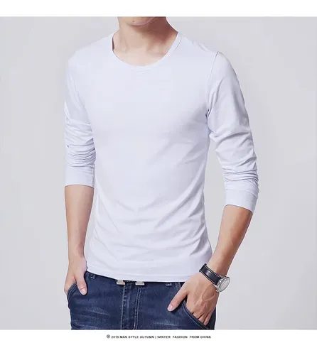 Camiseta Casual De Manga Larga Con Corte Ajustado Para Hombr