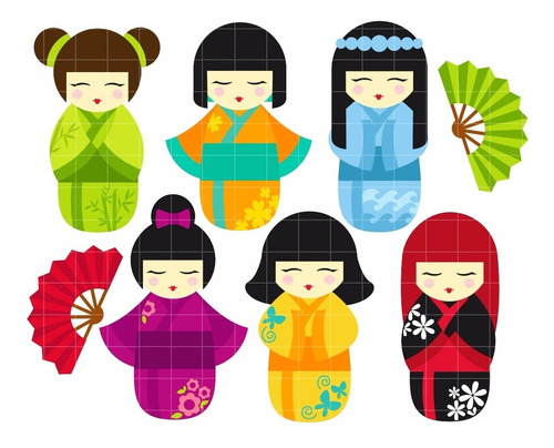 Kit De Imágenes Digitales Muñecas Japonesas Kokeshi Dolls