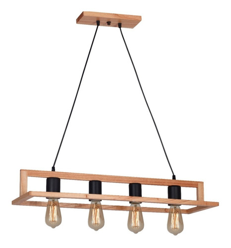 Colgante Madera Paraiso Trapecio 4 Luces Techo Carilux 100/4