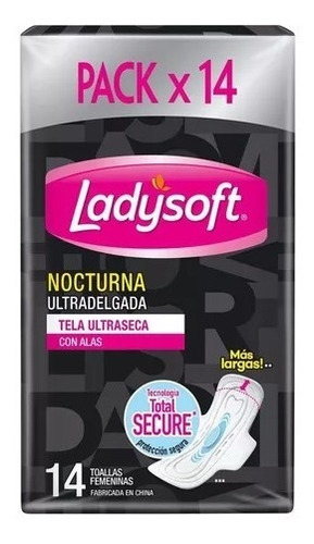 Toalla Ladysoft Nocturna Ultradelgada Tela Ultraseca 14un