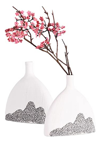 Modern Ceramic Vase Set Of 2 - Fish-tail Design In Matt...