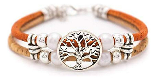 Brazalete - Ra De Corcho Hecha A Mano Con Árbol De La Vida, 