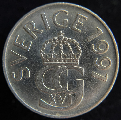 Suecia, 5 Kronor, 1991. Carl Xvl Gustaf. Casi Sin Circular