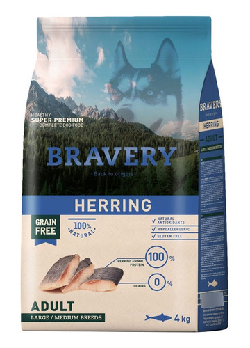 Alimento Bravery Herring Adulto Razas Medianas/grandes 4kg