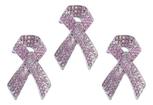 3x Breast Cancer Charity Party Crystal Pin Ribbon Brooch .