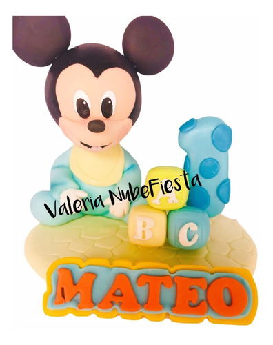 Cake Topper Micky Mouse Bebe Azul Baby Vela Pasta Francesa | Envío gratis