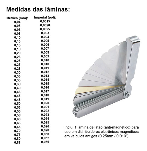 Jogo Calibre De Folga Vela Válvula Cabeçote 0,04 A 0,88mm