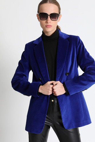 Blazer Largo Terciopelo Azul Liola