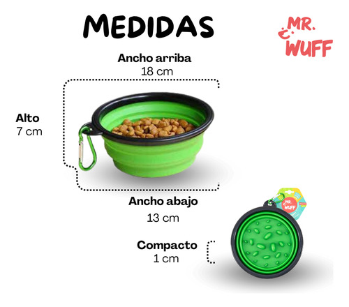 Plato Comedero Perro Plegable Interactivo Grande Mr Wuff Color Verde