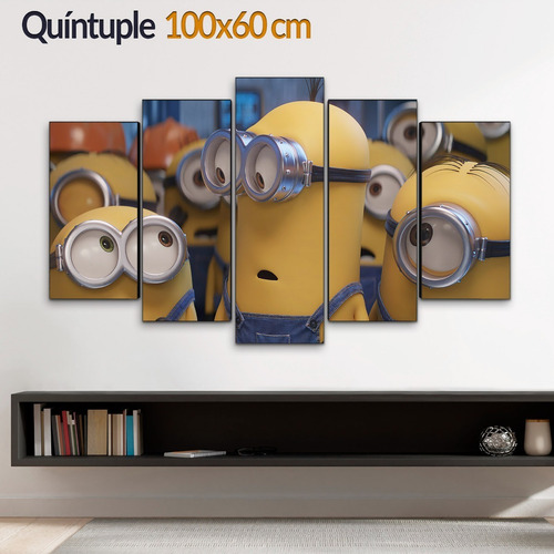 Cuadro Decorativo Moderno Minions Jd-0535 G Quíntuple 100x60 Cm Sin Marco