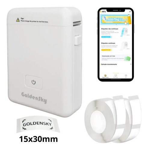 Impressora Etiqueta Hp2 Rotuladora Portátil + 2 Rolo Cor Impressora branca