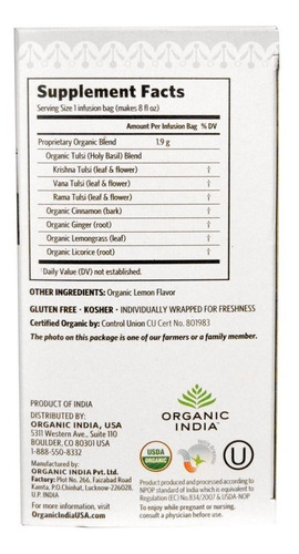 Tulsi Licorice Spice Organic India Chá Importado Alcaçuz