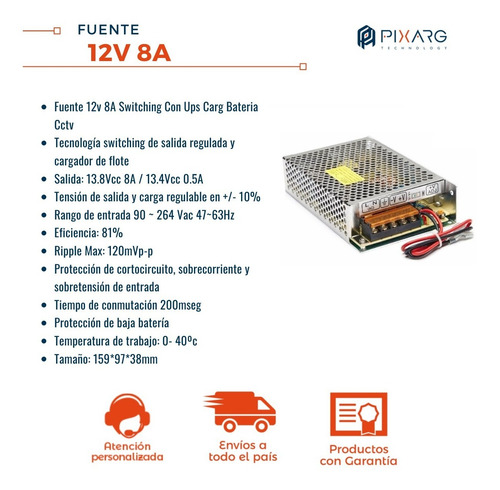 Imagen 2 de 6 de Fuente Metálica 12v 8a Con Función Ups Carga Bat