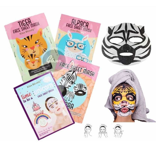 Mascarilla Facial Hidratante Diseño Animales Pack 12 Unid