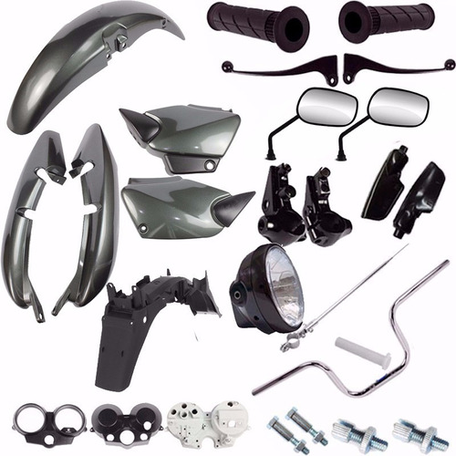 Kit Carenagem + Kit Guidao Farol Cg 125 Fan 2008 Cinza Prata