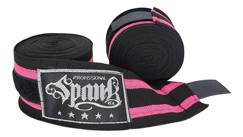 Bandagem Atadura Elástica Muaythai Boxe Kickboxing Spank 3m Cor Preto Com Rosa